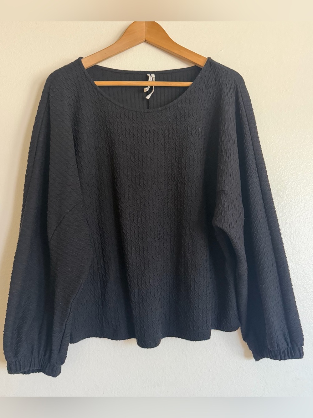 Anthropologie Black Textured Crewneck Long-Sleeve Top L
